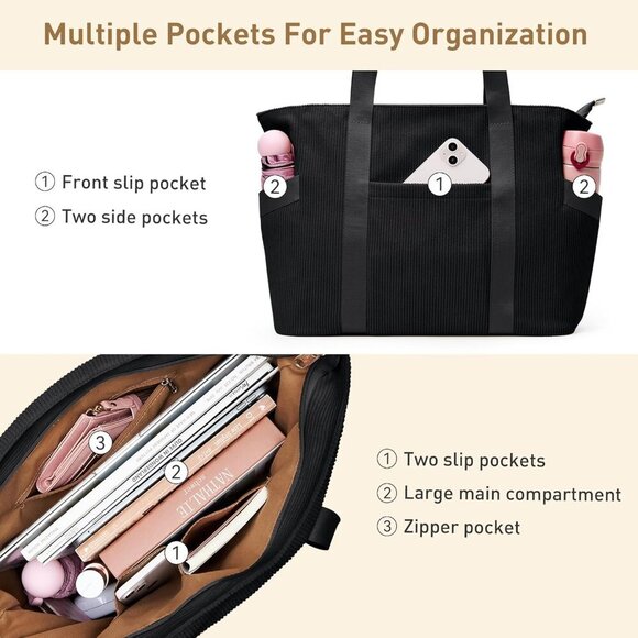 Large Waterproof Nylon Tote Bag with Compartments for Work Travel Gym - Picture 8 of 8